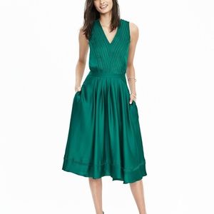 Banana Republic Satin Midi Vee Dress, Cosmic Teal